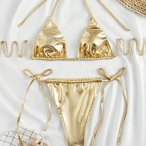 gold metallic bikini
